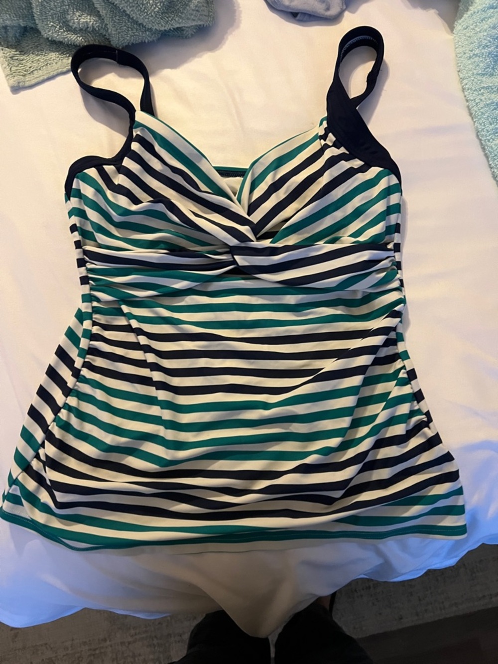 Lands' End Teal, Black & White Striped Swim Camisole